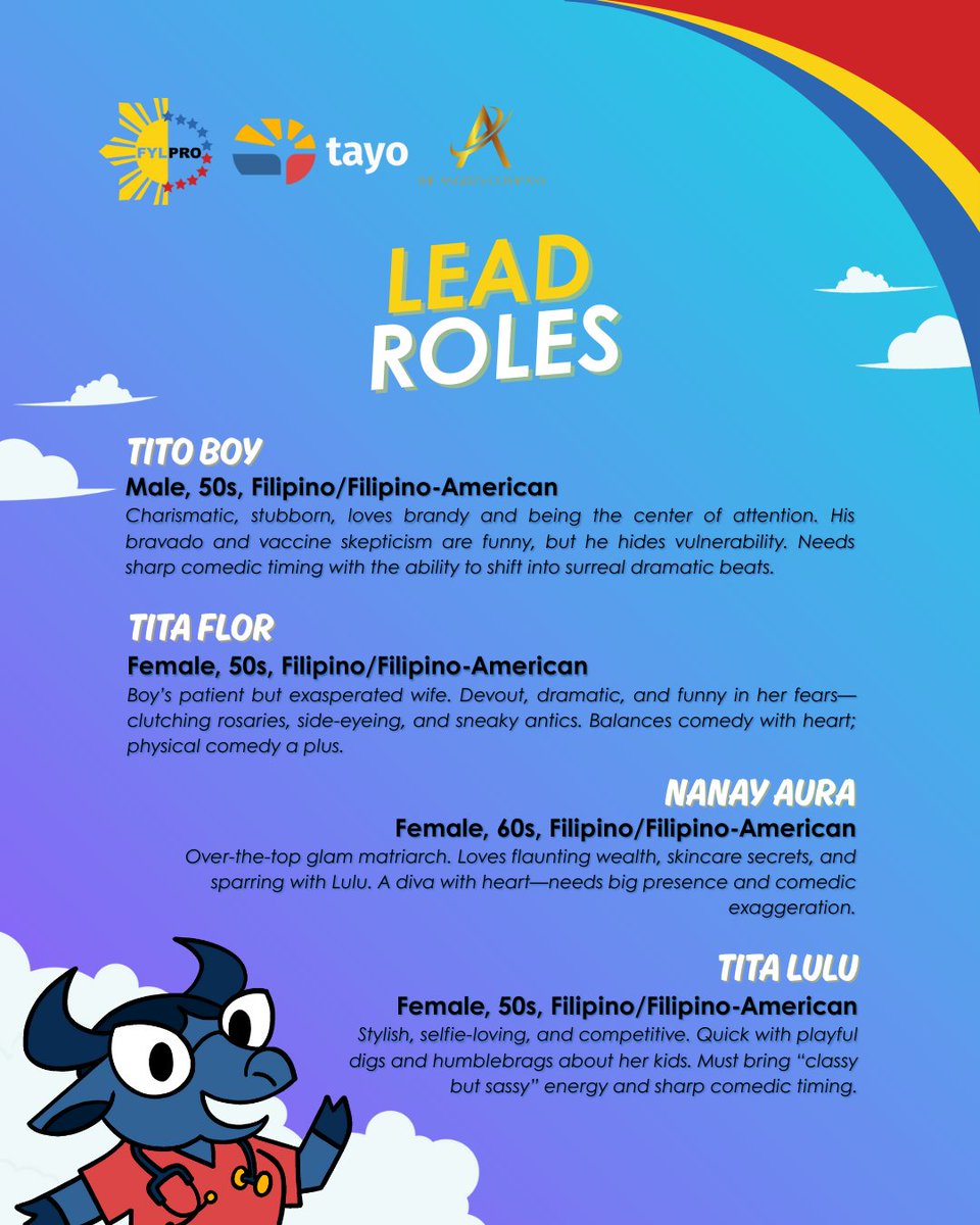 FylproMabuhay's tweet image. #OpenCastingCall: FYLPRO&apos;s @tayohelp is seeking Filipino actors for a teleserye-style public service announcement (PSA) to be released this fall.

Synopsis: “Mag Vax Tayo” is a comedic and heartwarming Filipino-American vaccine confidence campaign.