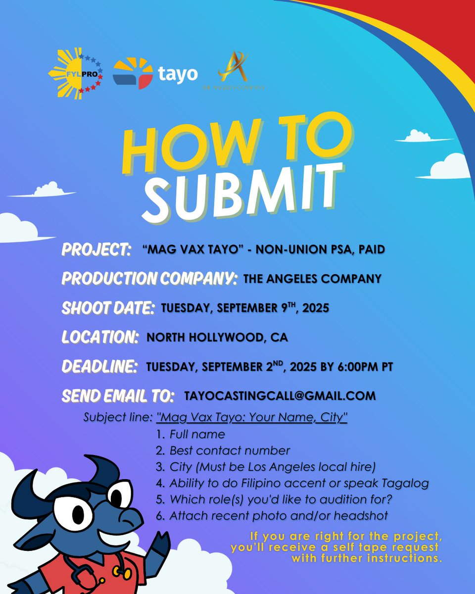 FylproMabuhay's tweet image. #OpenCastingCall: FYLPRO&apos;s @tayohelp is seeking Filipino actors for a teleserye-style public service announcement (PSA) to be released this fall.

Synopsis: “Mag Vax Tayo” is a comedic and heartwarming Filipino-American vaccine confidence campaign.