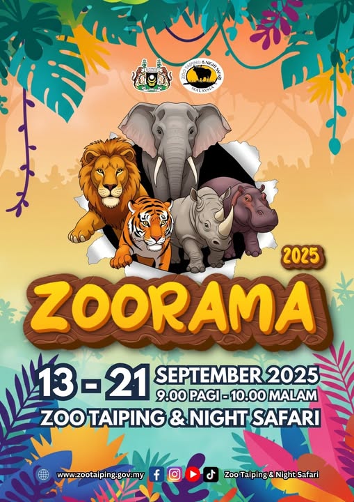MPTaiping's tweet photo. ZOORAMA 2025 Kembali! 
13 – 21 Sept 2025 | 📷 8.00 pagi – 10.00 malam
Zoo Taiping &amp; Night Safari https://t.co/wVzxIhKqtq