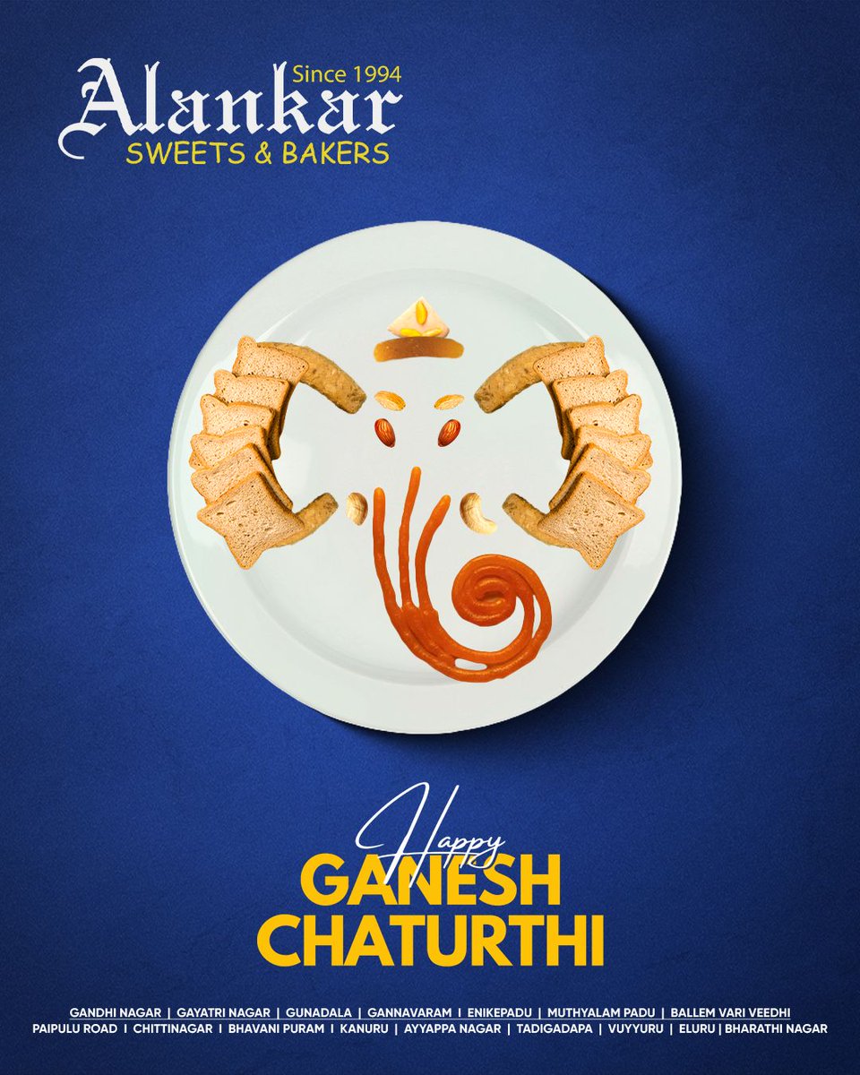 AlankarBakery's tweet image. Happy Ganesh Chaturthi from Alankar Sweets &amp;amp; Bakers – where every celebration is made sweeter. 🍬🎉

#GaneshChaturthi #AlankarSweets #SweetCelebrations #FestiveVibes #Vijayawada #BappaMorya #AlankarBakers