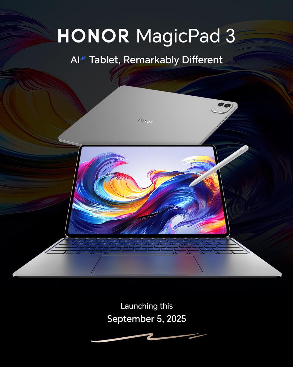 HONORPHL's tweet photo. A new era of premium #AITablet experience is about to unfold. Meet the ๐๐๐๐๐ ๐๐๐ ๐ข๐ ๐๐๐ ๐!
Be #RemarkablyDifferent on September 5!
#HONORMagicPad3 https://t.co/E9KXHbfhoI