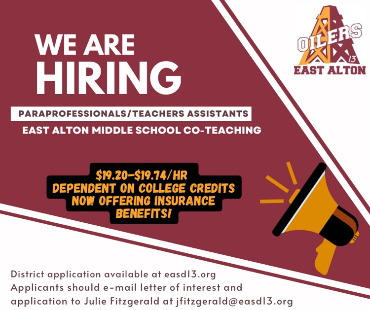 We have a paraprofessional opening at our middle school. Come join our team!