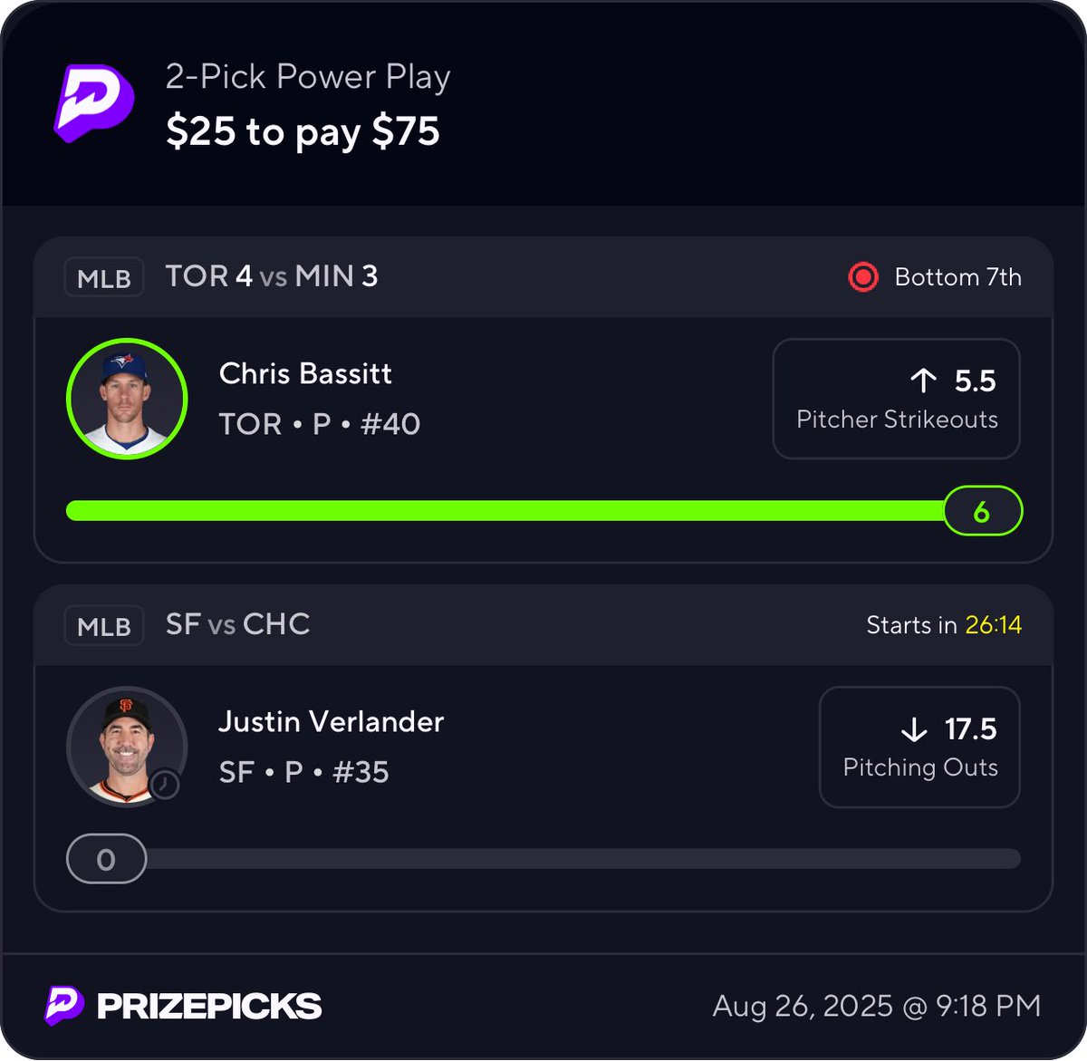 Surely DubClub gets this one to drop…

Verlander is -130 for u15.5 Outs.