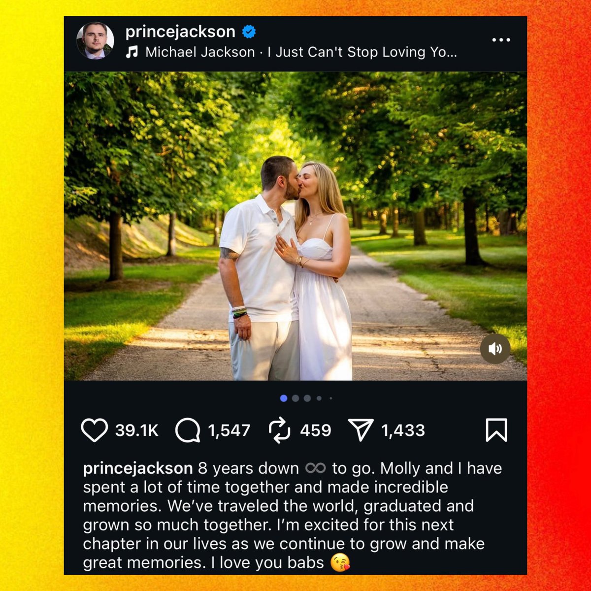 Michael Jackson’s son Prince announces he’s engaged using his father’s song, “I Just Can’t Stop Loving You.”