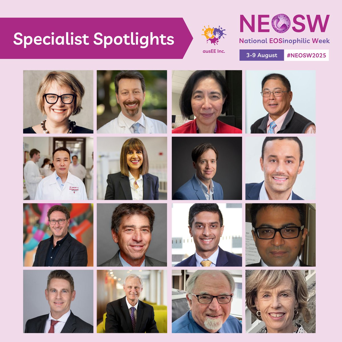 ausEEorg's tweet image. Did you read the #SpecialistSpotlight profiles we shared during #NEOSW2025 earlier this month? 
You can check them out on our website to learn more about the amazing individuals driving progress in eosinophilic disease research and care: eosaware.com/specialistspot…
#EOSaware