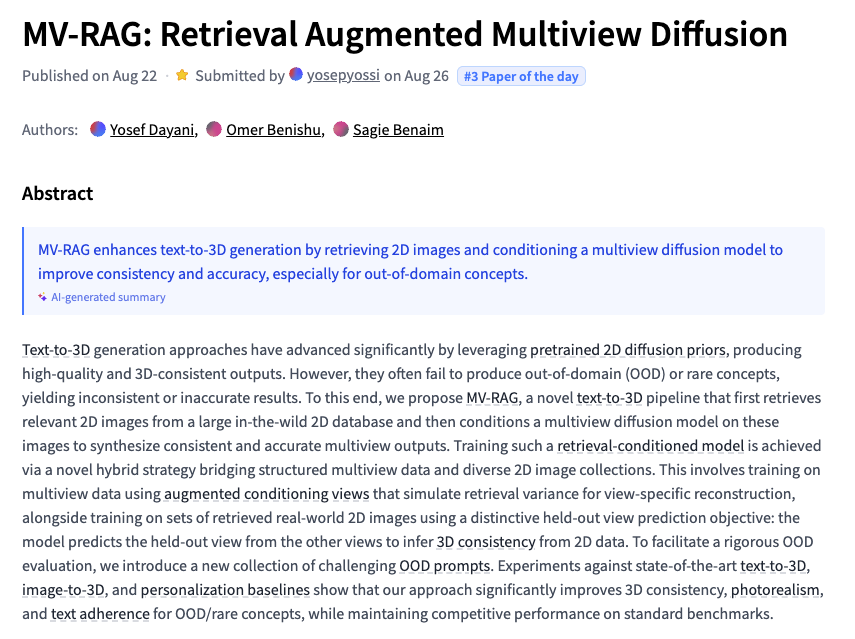 MV-RAG

Retrieval Augmented Multiview Diffusion