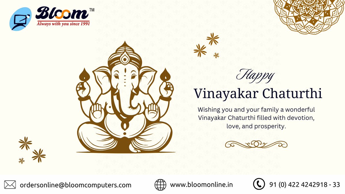 bloomcomputers's tweet image. 🌺✨ May this Vinayakar Chaturthi bring peace, happiness, and endless blessings to you and your family.

With love from Bloom Electronics 💻🙏

#VinayakarChaturthi #GaneshChaturthi #DivineBlessings #FestivalVibes #CoimbatoreCelebrations #BloomElectronics