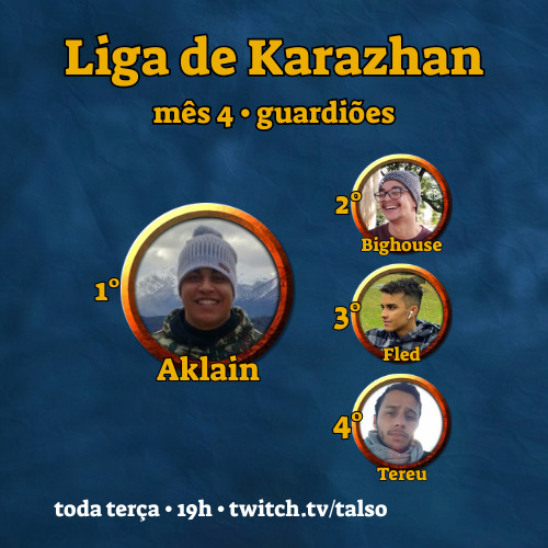 Talso (@talso) on Twitter photo E termina mais uma temporada da Liga de Karazhan!
<a href="/Aklain_Hs/">Hugo Santana</a> conquistou a coroa e é o novo campeão da torre!
Obrigado a todos pela presença e participação!
Quinta agora tem o classificatório aberto para compor o elenco do mês que vem: battlefy.com/talso/liga-de-… E termina mais uma temporada da Liga de Karazhan!
<a href="/Aklain_Hs/">Hugo Santana</a> conquistou a coroa e é o novo campeão da torre!
Obrigado a todos pela presença e participação!
Quinta agora tem o classificatório aberto para compor o elenco do mês que vem: battlefy.com/talso/liga-de-…