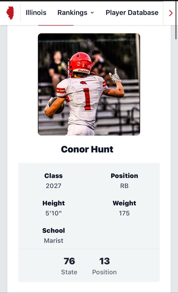 Thank you <a href="/PrepRedzoneIL/">Prep Redzone Illinois</a> for ranking me at 76th in the State and 13th at my position for the Class of 2027.