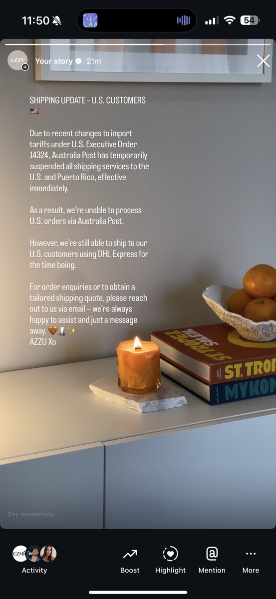 me posting this acting as if i get more than 1-2 US orders per month….um anyways chile i can’t believe his tariffs have actually affected my little candle business….all the way in australia??