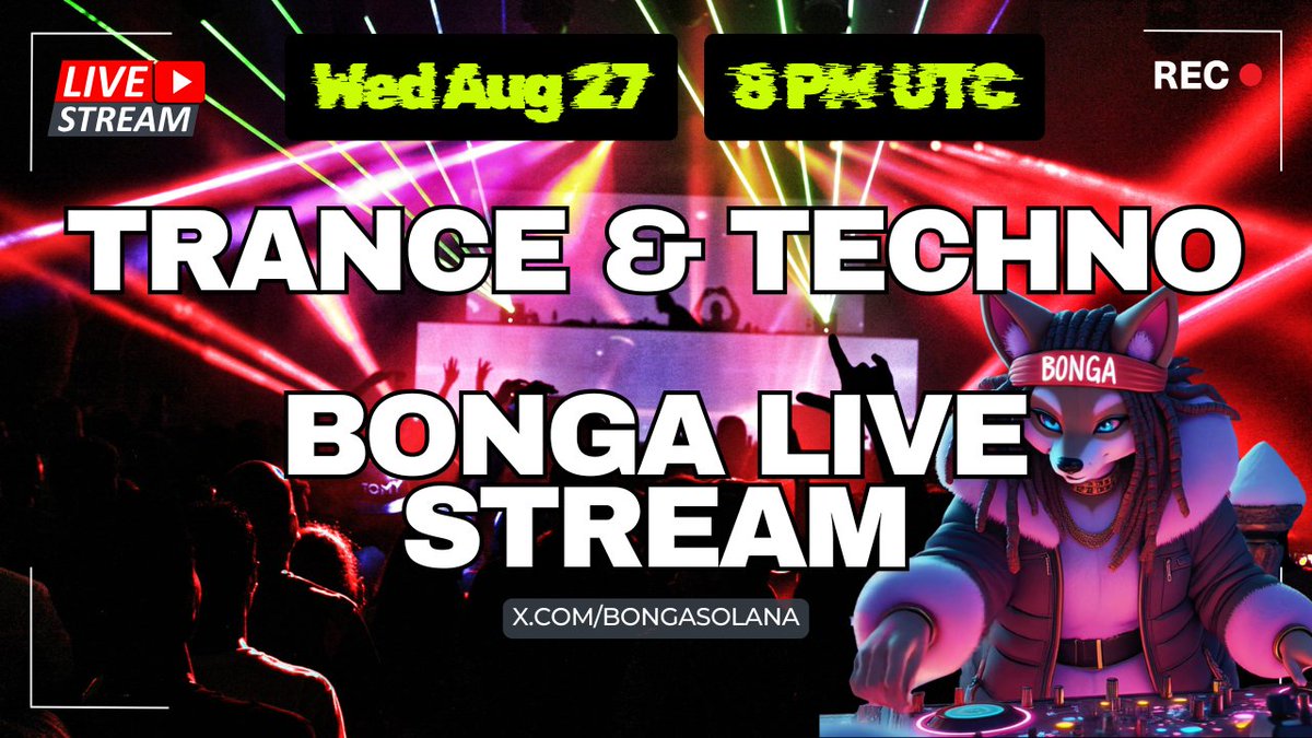 Bonga - Bonk's Sister CTO (@bongasolana) on Twitter photo JOIN THE PARTY!
$BONGA LIVE TRANCE, DANCE, AND TECHNO STREAM..
When? Wednesday, August 27 - 8PM UTC
Where? BONGA on X <a href="/BongaSolana/">Bonga - Bonk's Sister CTO</a> JOIN THE PARTY!
$BONGA LIVE TRANCE, DANCE, AND TECHNO STREAM..
When? Wednesday, August 27 - 8PM UTC
Where? BONGA on X <a href="/BongaSolana/">Bonga - Bonk's Sister CTO</a>
