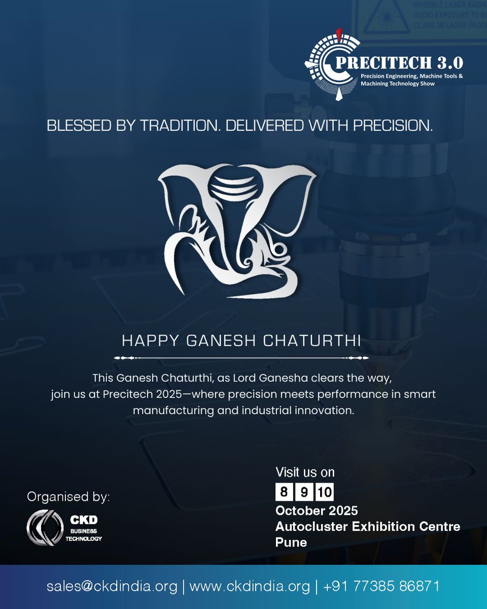 Blessed by tradition, driven by innovation. 
This #GaneshChaturthi2025, celebrate precision &amp; progress with #Precitech2025 – where tradition meets technology. 

#EngineeringExcellence #SmartManufacturing #PuneEvents
