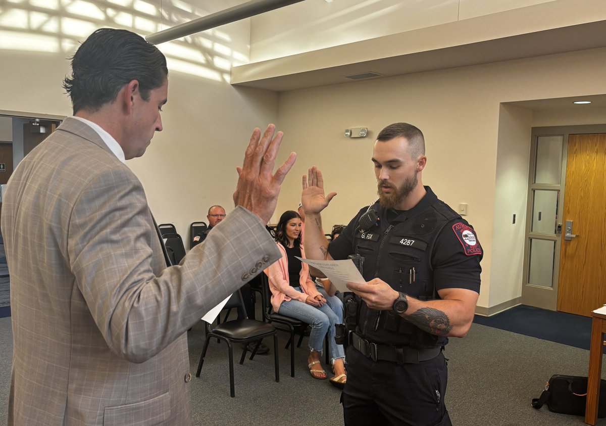 Aurora native Grant Fox sworn in tonight as new member of Aurora Police Department.