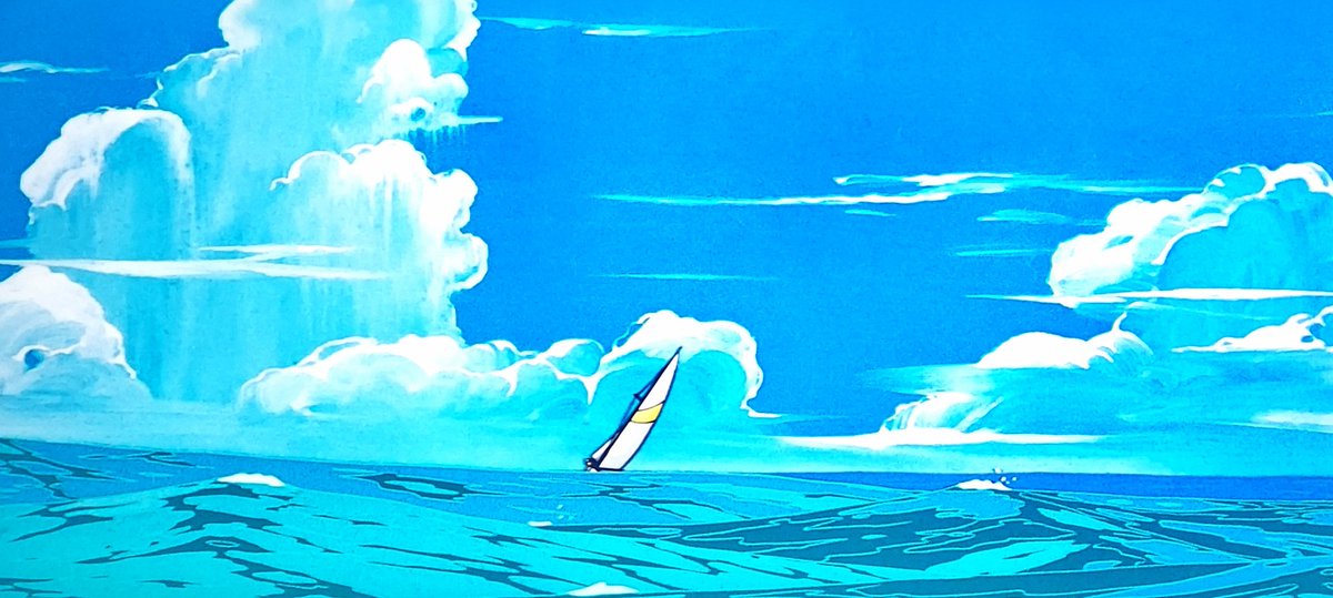 昭和四〇年代前半の東映動画作品に於ける水面描写に驚嘆するツイートを見た。

あれの絶対評価には納得だが、当時自分は白黒テレビでしか観られていなかったので、リアルタイムでモロにぶん殴られたのは、小学校の視聴覚室のスクリーンで観た総天然色のこれ。

『空飛ぶゆうれい船』のラストシーン。