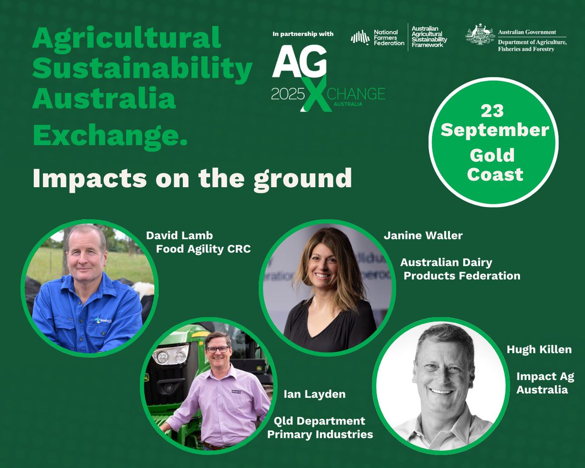 Impacts on the Ground 🌿 

Real-world change. Tangible outcomes. At the Agricultural Sustainability Australia Exchange on 23 September, we’ll spotlight how sustainability plays out across farms, processors, and supply chains.

This session will unpack:

✅ Digital product