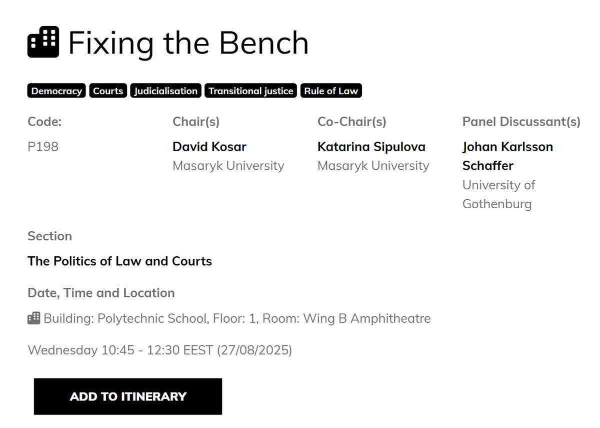 Join our panel fixing the bench!

I will be presenting a paper about cyclical court-packing through a case-study of the Mexican 2024 Judicial Overhaul.

<a href="/ecpr_law_courts/">ECPR Law & Courts 🇺🇦🇪🇺</a> #ECPR2025