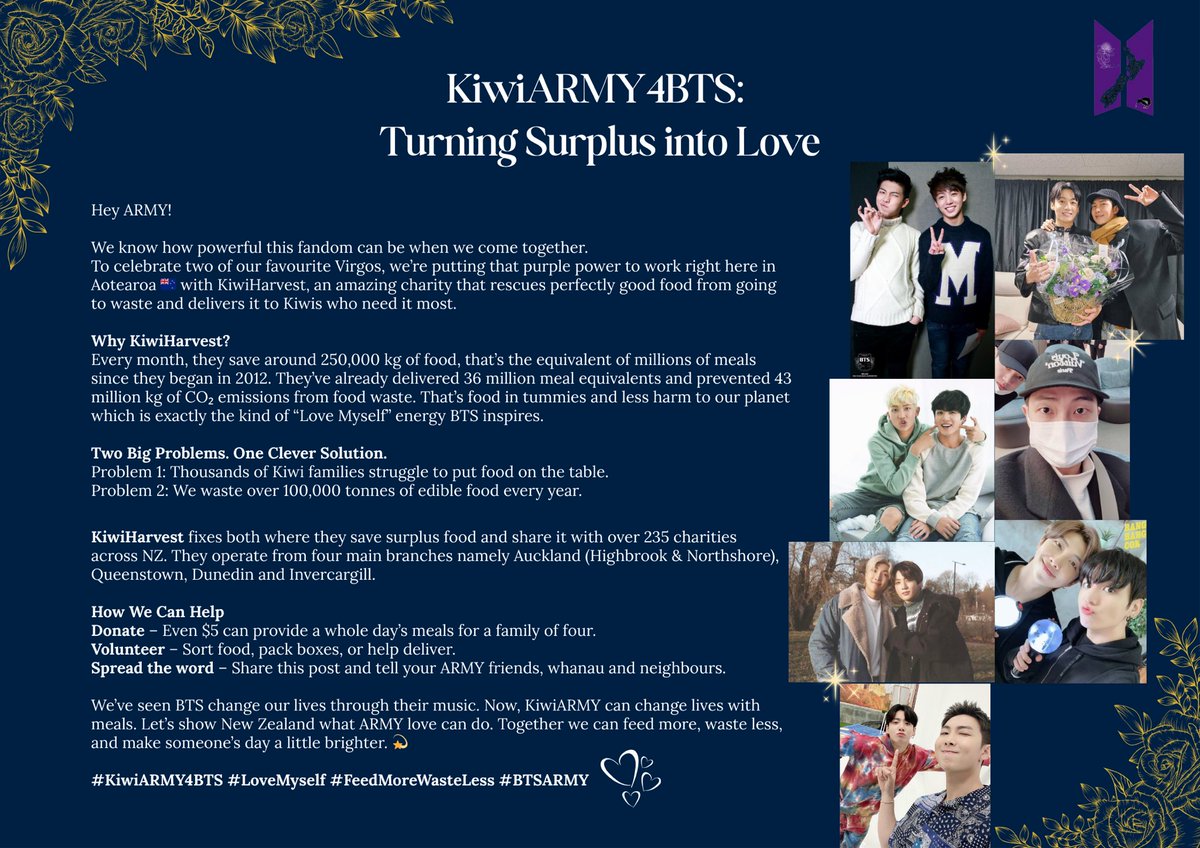 KiwiARMY4BTS's tweet image. It’s Virgo season, our 7 are cooking up the 2026 AOTY, and we have a fundraiser to celebrate Namjoon &amp;amp; JK’s birthdays!

Read about the organisation we have selected, then follow the instructions on how to enter our giveaway. 

Borahae ARMY 💜💜💜

#RM #JUNGKOOK 
#BTSKiwiARMY…