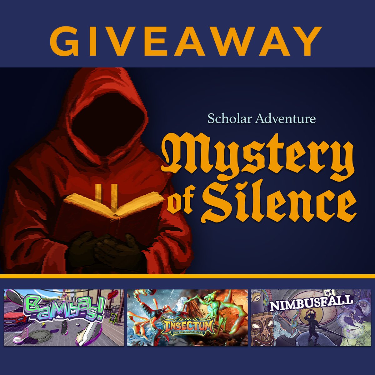 🎁 #GIVEAWAY TIME!!!  
Win a DevilishGames Pack (3 Steam keys!) 
(We’ll add 1 more pack for every 100 RTs)  

How to enter... 
❤️ Like + Retweet 
☑️ Follow us
✅ Add Scholar Adventure: Mystery of Silence to your wishlist on Steam  

Winners will be announced on September 5.
