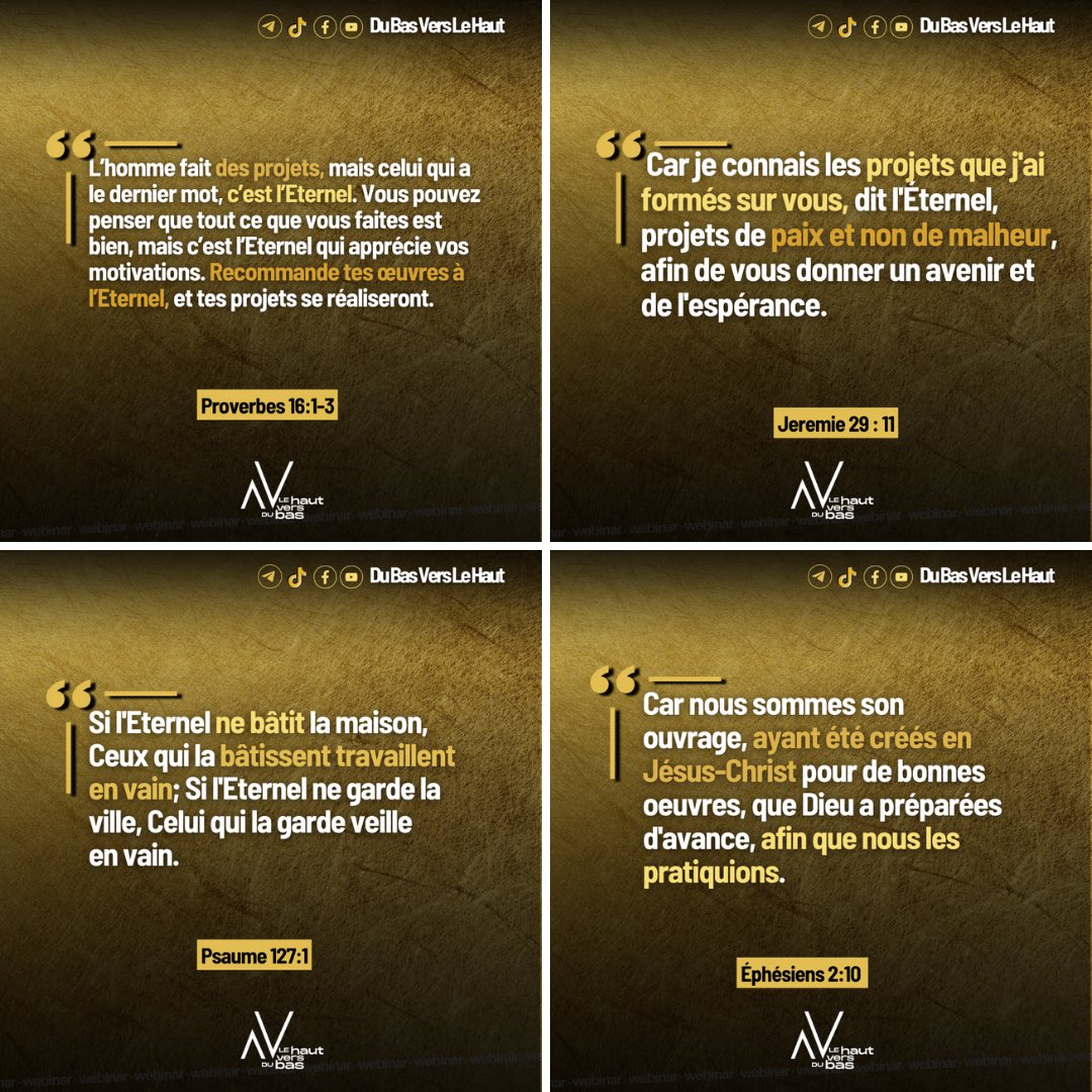 Conseil très précieux ‼️

Avant de faire ton plan de carrière, ton plan de mariage, ton plan de vie. Cherche d’abord à connaitre le plan de Dieu pour ta vie

Écoute et télécharge  le message de ce matin sur notre site web👉🏾 dubasverslehaut.com/medias/

#DuBasVersLeHaut