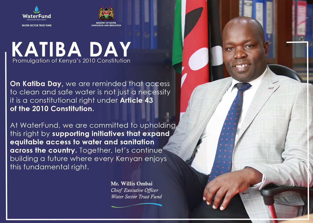 Today, we celebrate the 2010 Constitution that safeguards the rights of all Kenyans. At WaterFund, we reaffirm our commitment to upholding Article 43, ensuring equitable access to clean and safe water across the country. 
#KatibaDay #Article43 #WaterFundInforms