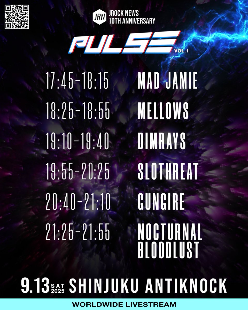 【#Mellows】LIVE🍉

JROCK NEWS presents 【PULSE vol. 1 -10th Anniversary-】

9月13日 (土) @新宿ANTIKNOCK
開場17:15/開演17:45

[チケット]
■会場 前売り ¥4500/当日 ¥5000 (D代別) t.livepocket.jp/e/29w0-
■配信 STREAMING LIVE TICKET ¥2,500 premier.twitcasting.tv/antiknock1985/…