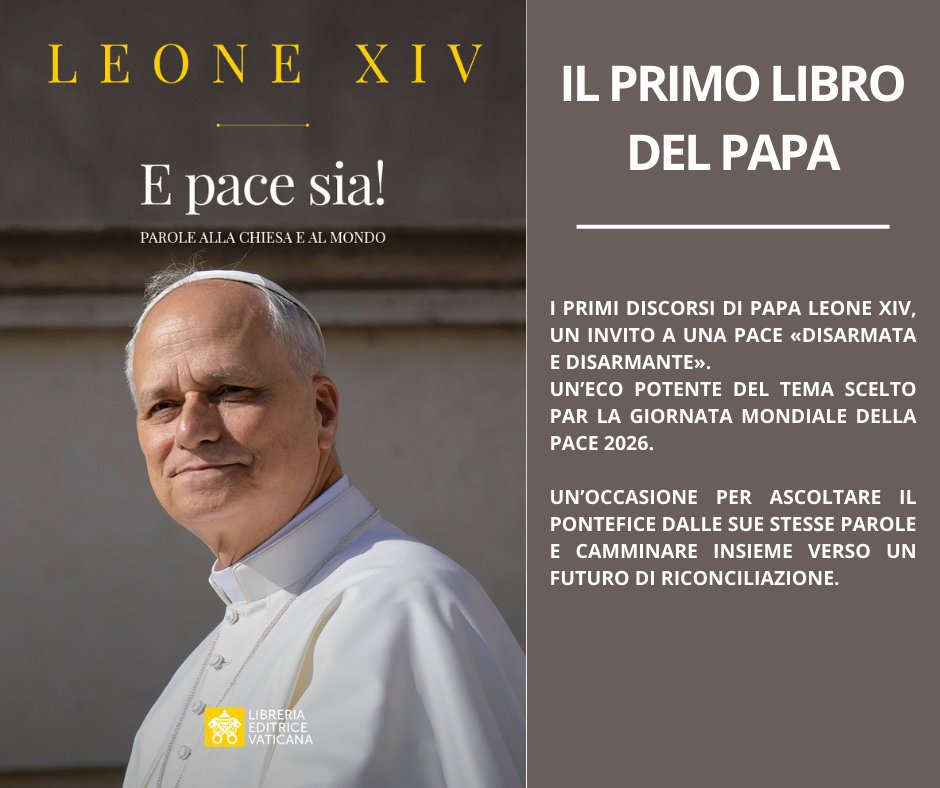 27 agosto📌Da oggi in libreria è disponibile E PACE SIA!. Papa Leone XIV indica la via: il primato di Dio, la comunione nella Chiesa, la ricerca della pace. «Vorrei una Chiesa unita, segno di unità e comunione, fermento per un mondo riconciliato».