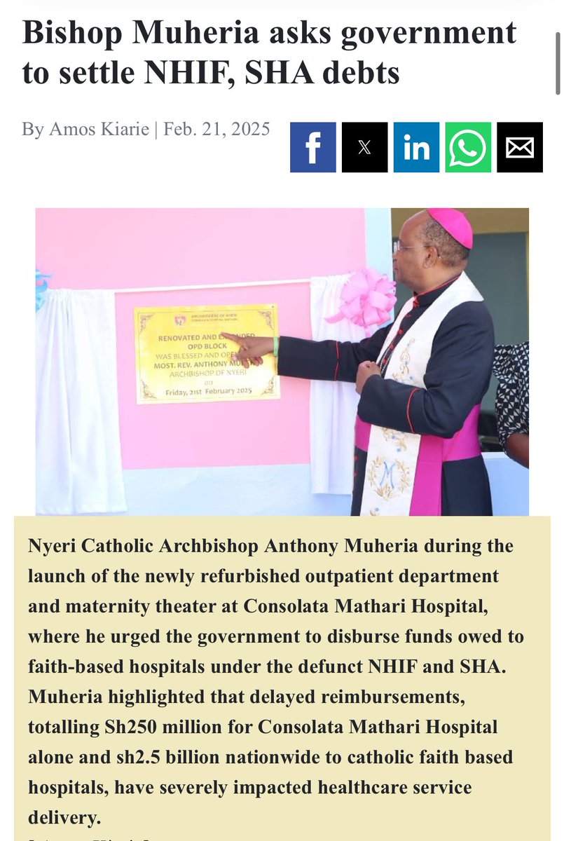 Consolata Mathari Hospital in Nyeri - Founded in 1945. 
Owed 1/4 a billion.
