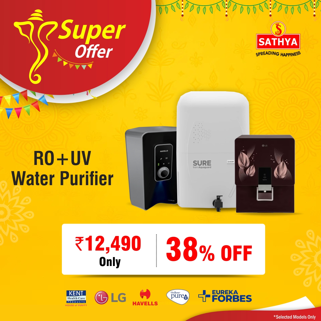 🛡️✨ Pure Blessings Begin with Pure Water!
 Water Purifiers @ SATHYA – Flat 38% OFF 🎉
 📍 Tamil Nadu &amp; Kerala Only | 🛒 bit.ly/3O7kyWc
 #SafeDrinkingWater #PurifierOffer #FestiveDeals