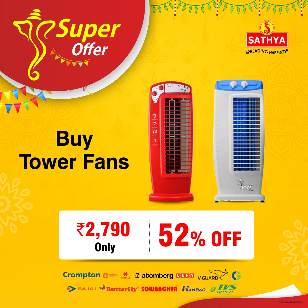 💨✨ Stay Cool, Celebrate More!
 Pedestal Fans @ SATHYA – Flat 58% OFF 🎉
 📍 Tamil Nadu &amp; Kerala Only | 🛒 bit.ly/3U8NWPJ
 #FanOffer #CoolSavings #FestiveDeals