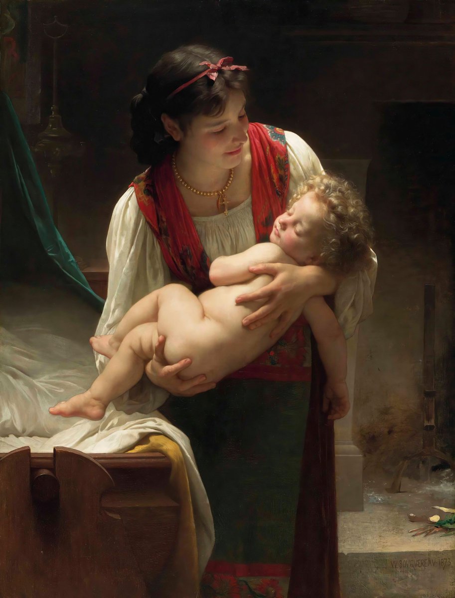 Valent6228's tweet photo. Berceuse (Le coucher) (1873) - William-Adolphe Bouguereau (1825–1905) #academicpainter #realism #genreart https://t.co/bp9QOtIrhM