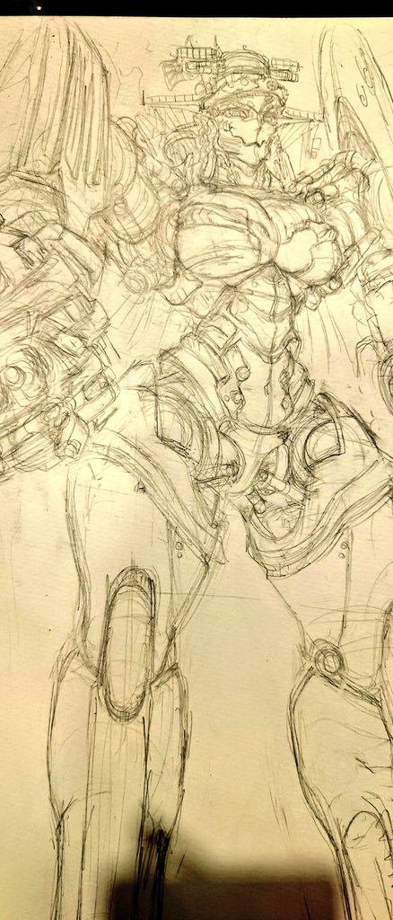 EB67eyebrow6700's tweet image. 戦艦大和娘ラフ。
デザイン固まってきた。
263mの図体なので、関節構造は1軸でなるべくシンプルなのがミソ。

#robotgirl #メカ娘 #scifiart