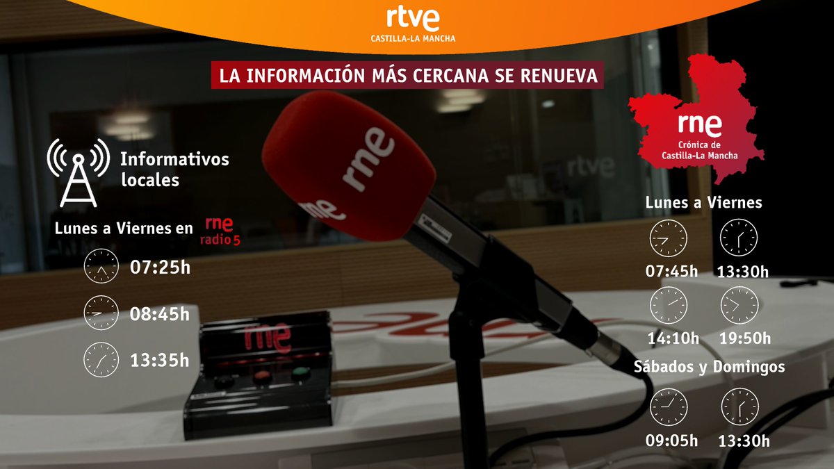 📢 NUEVA PROGRAMACIÓN

📻 A partir de septiembre, la información territorial de <a href="/rne/">Radio Nacional</a> y <a href="/radio5_rne/">Radio 5</a> podrás seguirla:

👉 L a V: 07:45h, 13:30h, 14:10h y 19:50h
👉 S y D: 09:05h y 13:30h

📡 Las noticias de tu provincia, de lunes a viernes, a las 07:25h, 08:45h y 13:35h