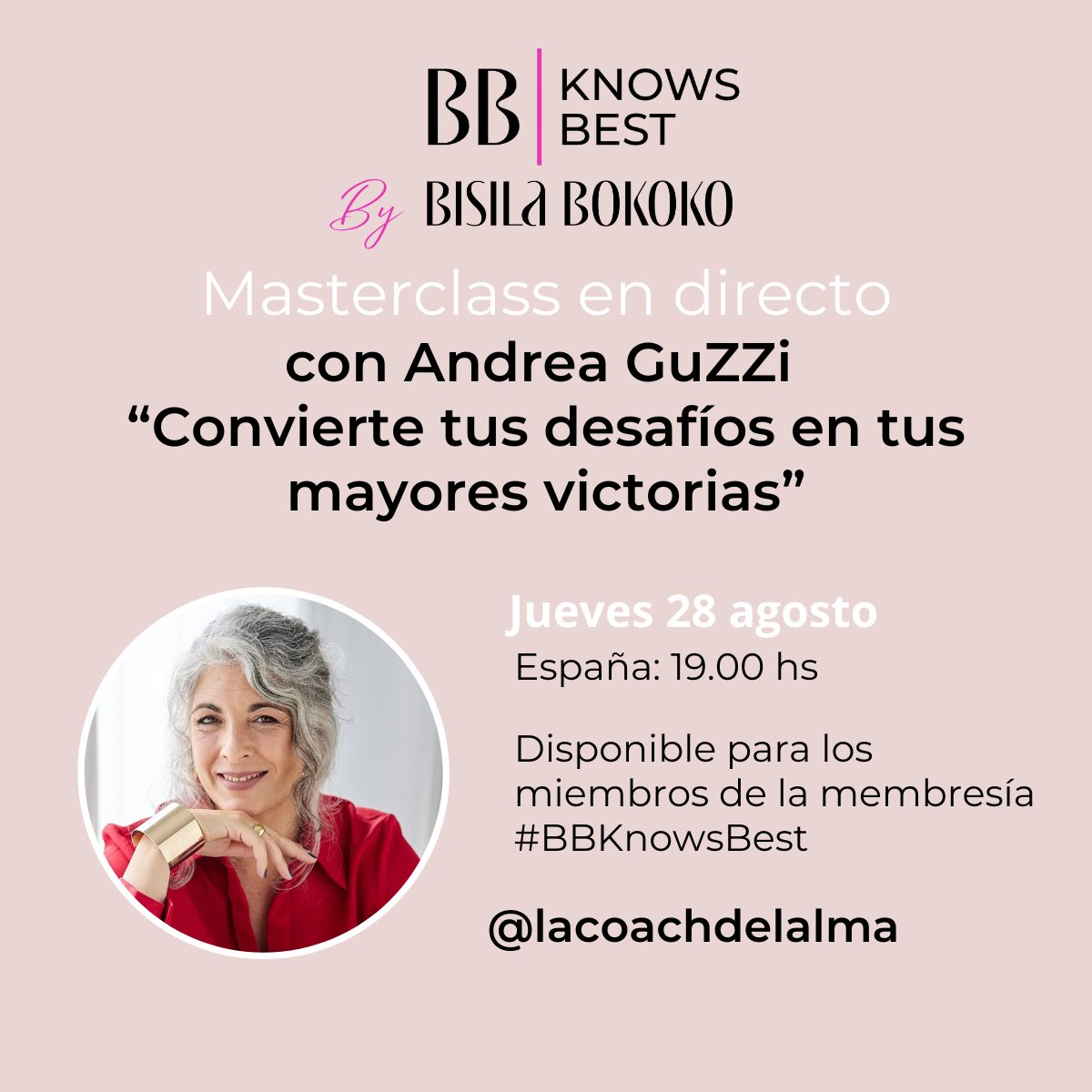 En esta Masterclass exclusiva, de la mano de Andrea <a href="/lacoachdelalma/">Andrea GuZZi - La Coach del Alma</a> te invitamos a mirar tus retos con otros ojos. 

¿Te animas a transformar el cómo vives tus desafíos?

No pierdas la oportunidad de disfrutar esta clase, haciendo click en el link ⬇️

bb1643546277.kpages.online/copia-16448459…