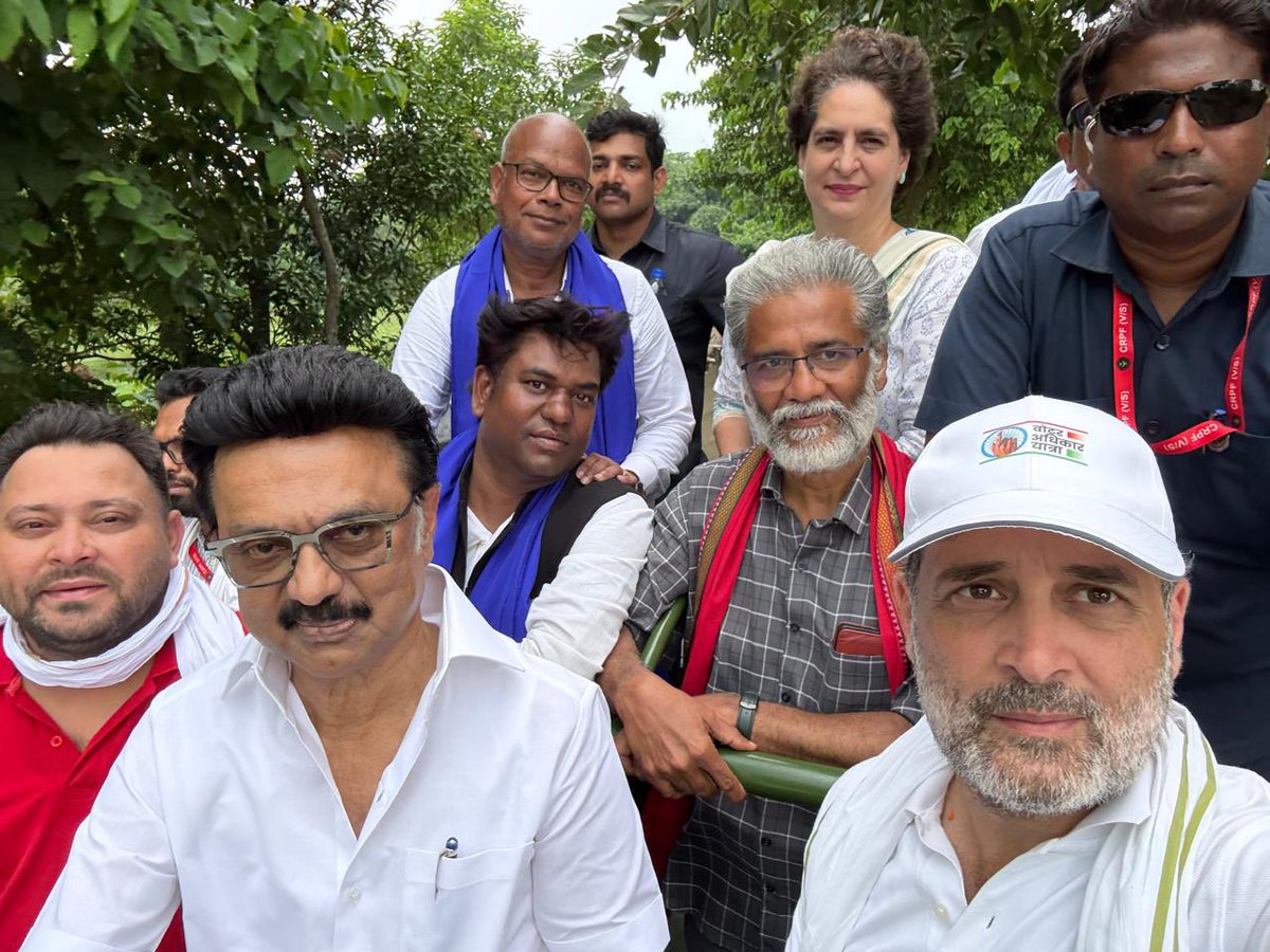 Rahul Gandhi (@rahulgandhi) on Twitter photo Welcome to Bihar and the #VoterAdhikarYatra my brother Thiru <a href="/mkstalin/">M.K.Stalin</a>
Your presence here strengthens our fight against Vote Chori in Bihar and the entire country. Welcome to Bihar and the #VoterAdhikarYatra my brother Thiru <a href="/mkstalin/">M.K.Stalin</a>
Your presence here strengthens our fight against Vote Chori in Bihar and the entire country.
