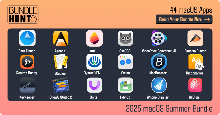 xemtvhay's tweet image. 2025 Bundlehunt macOS Summer Bundle 44 apps each app from $6.5 bundlehunt.com/?ap_id=timwill… #macbundle