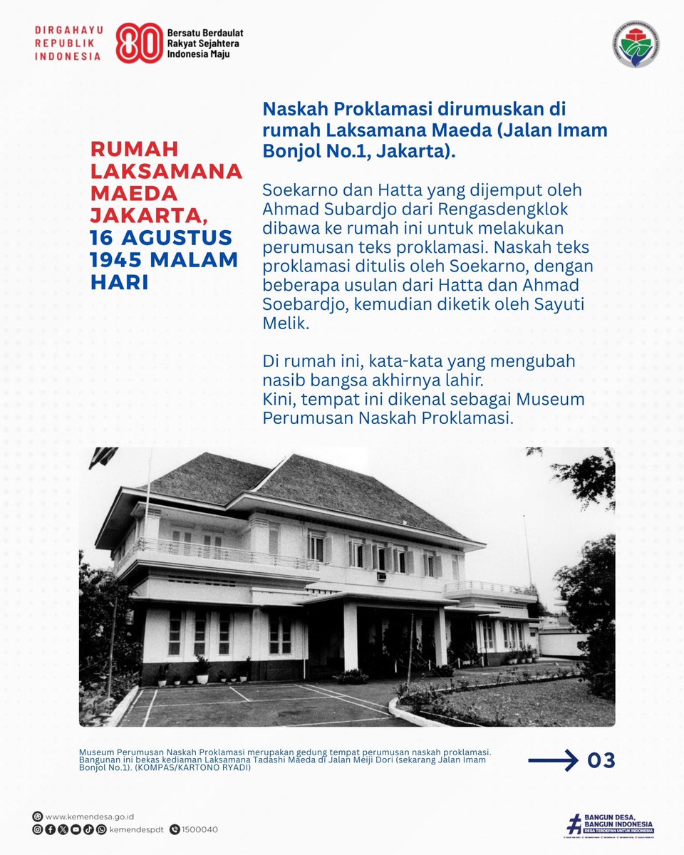 Setiap sudut negeri menyimpan cerita perjuangan. Dari Rengasdengklok, rumah Laksamana Maeda, Pegangsaan Timur, hingga Lapangan Ikada, jejak lahirnya Indonesia Merdeka masih bisa kita rasakan hingga hari ini.