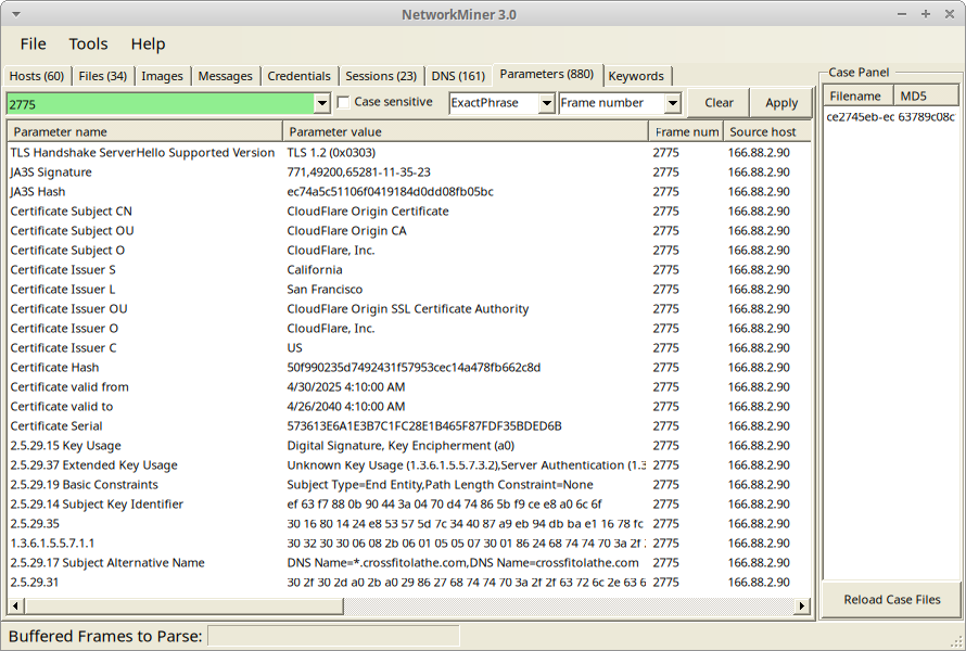 Google’s IOCs for #UNC6384's Sogu (#PlugX variant) C2 comms has this certificate:
eca96bd74fb6b22848751e254b6dc9b8e2721f96
But the C2 server on 166.88.2[.]90 was using a different certificate back in May:
🔥 50f990235d7492431f57953cec14a478fb662c8d
🔥 SAN: *.crossfitolathe.​com