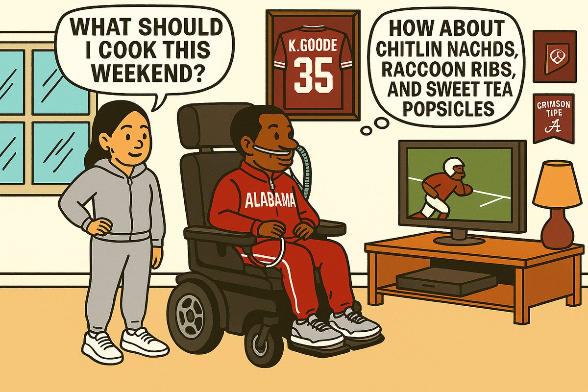 So my wife Tanja comes to me all serious the other day and says: 

 “Honey, what do you think I should cook for the Labor Day get-together? I’m inviting people over to watch the games.” 

Now let me remind y’all of something. I’m paralyzed. I can’t speak. And I eat through a