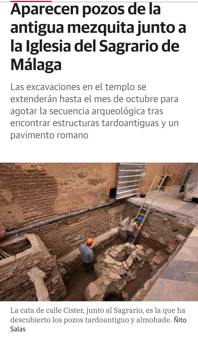 mlgmonumental's tweet image. Aparecen pozos de la antigua mezquita de Málaga junto a la Iglesia del Sagrario y la Catedral
