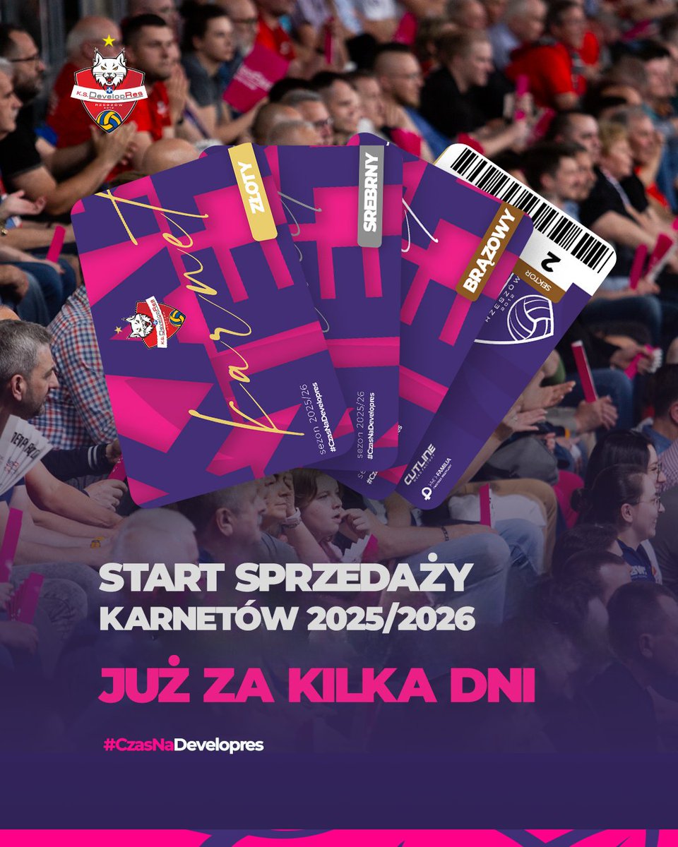 Już za kilka dni rusza sprzedaż karnetów na sezon 2025/2026 💥
Złoty, srebrny czy brązowy 🎟 Wybierz swój i bądź z nami na każdym meczu❗️

➡️ZASADY SPRZEDAŻY ⚠️ tiny.pl/1bj-s6cf 

ℹ️ Dokładny termin startu sprzedaży podamy już wkrótce  

#CzasNaDevelopres #Siatkówka