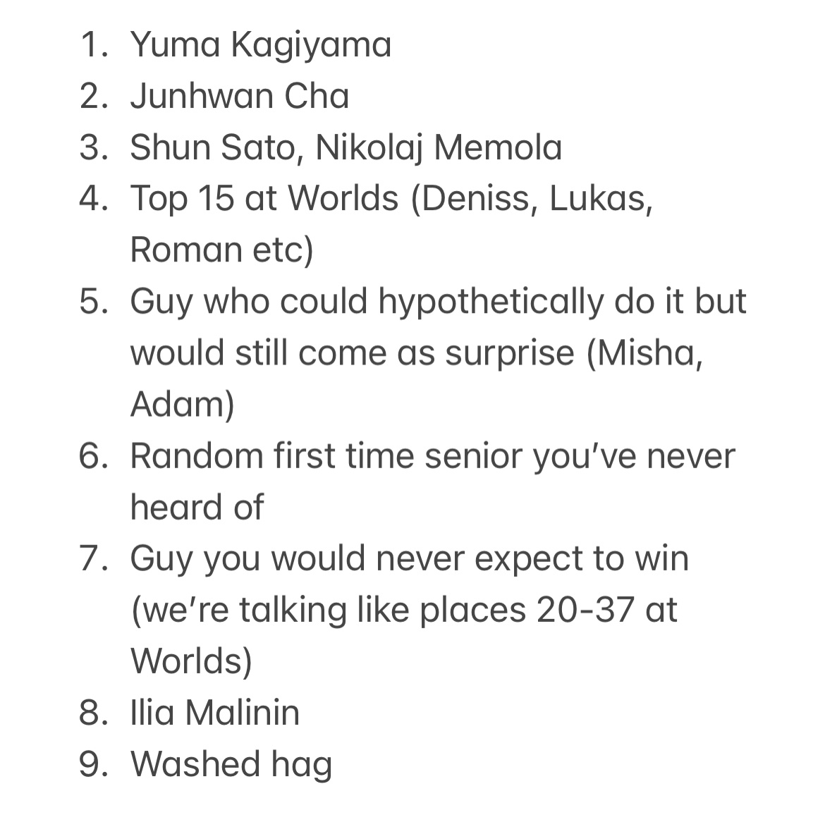 Every possible 2026 Men’s Olympic Champion I can think of ranked by How Happy I Would Be If They Won