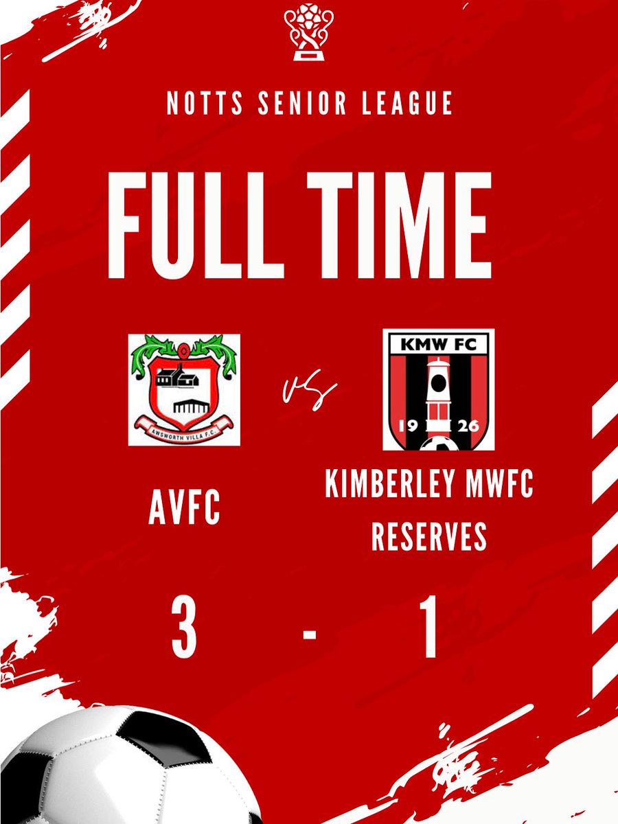 Awsworth Villa F.C (@awsworthvilla) on Twitter photo Full time result in last nights derby with <a href="/KimberleyMWFC/">Kimberley MWFC</a> reserves ends 3-1 to the Villa as we secure our first home 3 points of the season. 🔴⚪️
⚽️ Tom Scott
⚽️ Robbie Manners
⚽️ Ethan Shipstone Full time result in last nights derby with <a href="/KimberleyMWFC/">Kimberley MWFC</a> reserves ends 3-1 to the Villa as we secure our first home 3 points of the season. 🔴⚪️
⚽️ Tom Scott
⚽️ Robbie Manners
⚽️ Ethan Shipstone