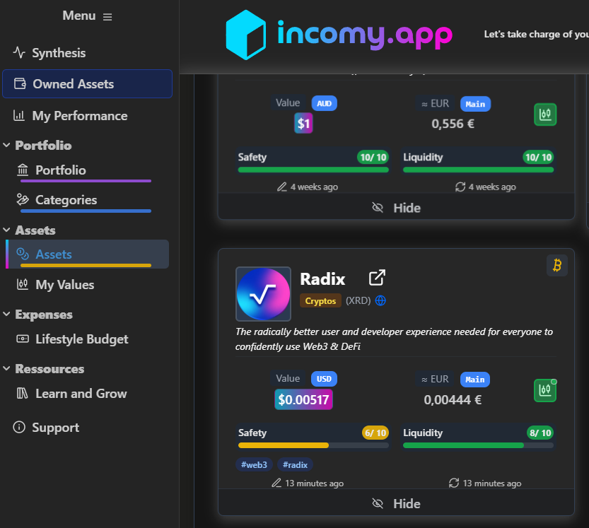 IncomyApp's tweet photo. π New on https://t.co/flcqFFiibn: @radixdlt (#XRD) is now live!
You can now track your #Radix crypto holdings directly as a public asset.
#IncomyApp #RadixDLT #DeFi #L1 #Hyperlane https://t.co/DWyEaPzDVu