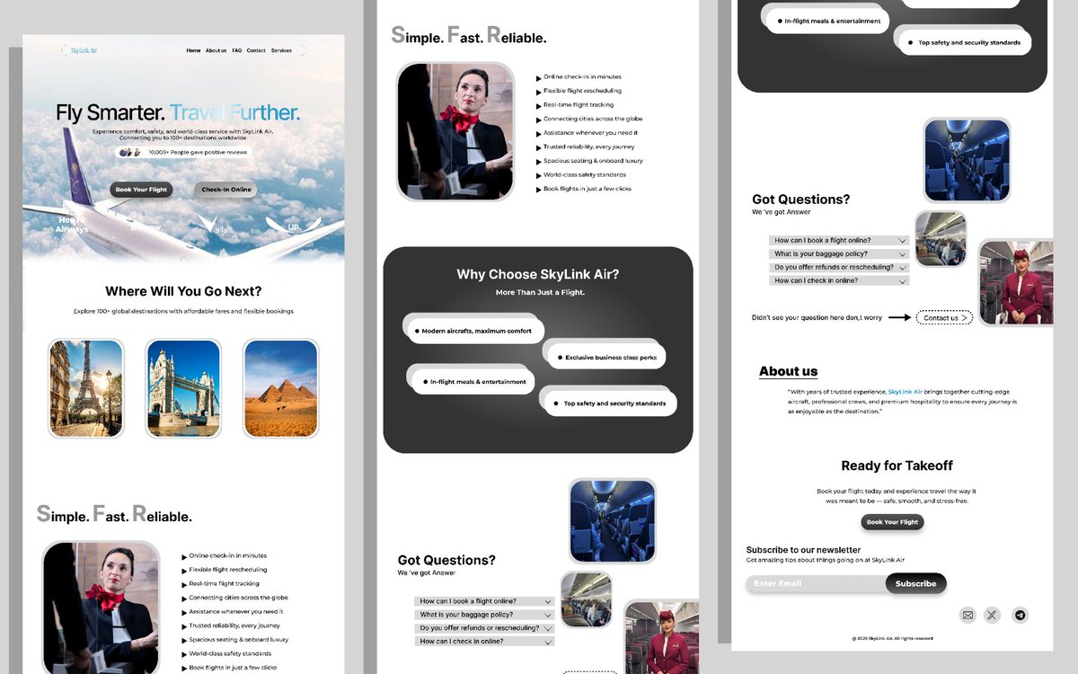 icyfrost_0x's tweet image. I still got a long way ahead to reach perfection but I did this landing page for an Airport website I call it  SKYLINK AIR I would really love to know what you guys think 

#uiuxdesign #UIUX #UIDesign #Landingpages  #websitedesigner #GraphicDesigner #Graphics