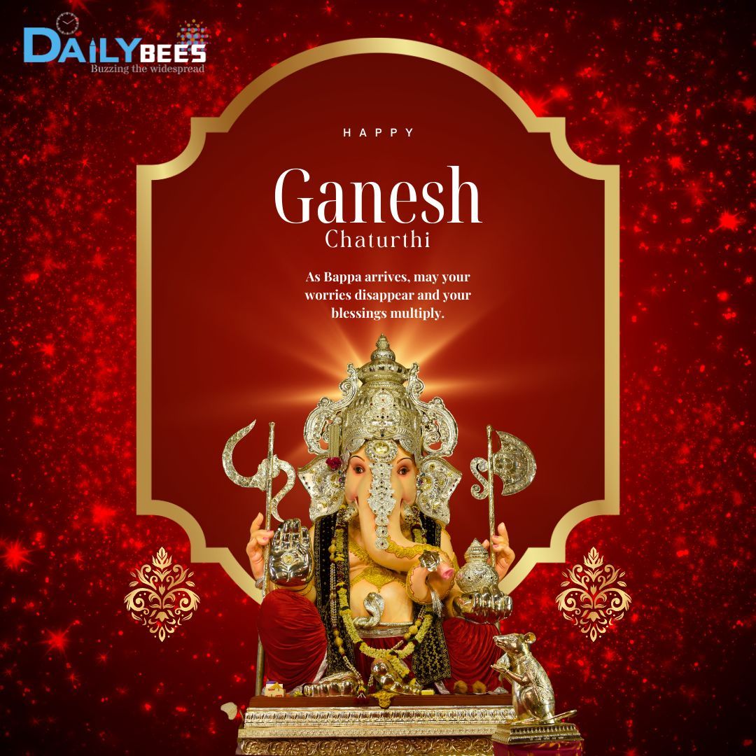 DailyBees1's tweet photo. 🌸🙏 Happy #GaneshChaturthi!
May Lord Ganesha bless you with wisdom, peace, and prosperity. 🪔✨
#GanpatiBappaMorya #DailyBees #FestivalVibes https://t.co/6yPdLdViBy