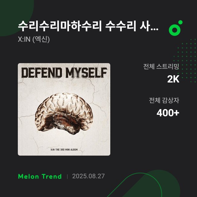 XINSTREAM's tweet photo. X:IN's song "SABAHA" on Melon ๐ ~~
๐๐ช๐ก๐ก ๐จ๐ฉ๐ง๐๐๐ข๐๐ฃ๐ : 2K โฌ๏ธ๐๏ธ
๐๐ค๐ฉ๐๐ก ๐ซ๐๐๐ฌ๐๐ง๐จ : 400+
#XIN #Defend_Myself #SABAHA https://t.co/PSB2xwPvZo