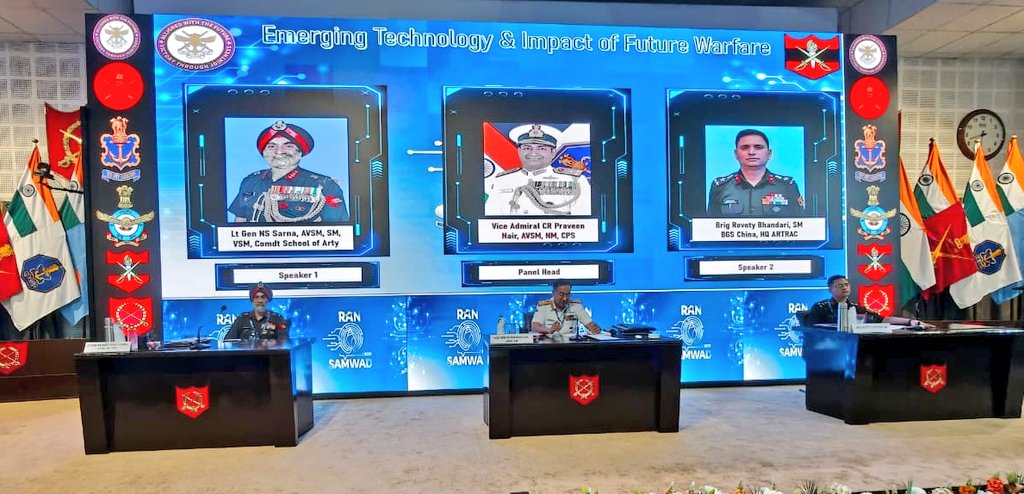 HQ_IDS_India's tweet photo. #RANSAMWAD2025

Day 2 begins with Lt Gen NS Sarna, Commandant School of Artillery #IndianArmy, deliberating on 'Integrating Technology for Warfighting Through Training Initiatives'. He highlights the need for adaptive and agile training ecosystems that keep pace with disruptive technologies to ensure soldiers are future-ready.
Calling for a doctrinal shift to redefine Basic Military Training to include Drones, Cyber Security, Defensive EW and Information Warfare, he suggests that the Training Establishments should become Technology Training hubs. He emphasises how simulation driven curricula, #AI wargaming and joint training initiatives can transform institutionalised learning, while recommending creation of a national Military Digital Knowledge repository. 

#MilitaryTraining
#FutureWarfare

@DefenceMinIndia 
@SethSanjayMP 
@GoI_MeitY 
@IndiaDST  
@DRDO_India  
@DefProdnIndia