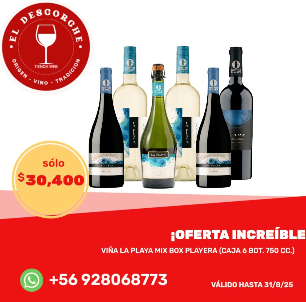 🍷🌞 Un mix que sabe a verano 🌊✨
La Mix Box Playera de Viña La Playa llegó a El Descorche para acompañar tus momentos más frescos y relajados.

📦 Listo para llevar, listo para disfrutar.

👉 Pide el tuyo hoy 🛒

#ViñaLaPlaya #Vino #Maridaje #VinoChileno