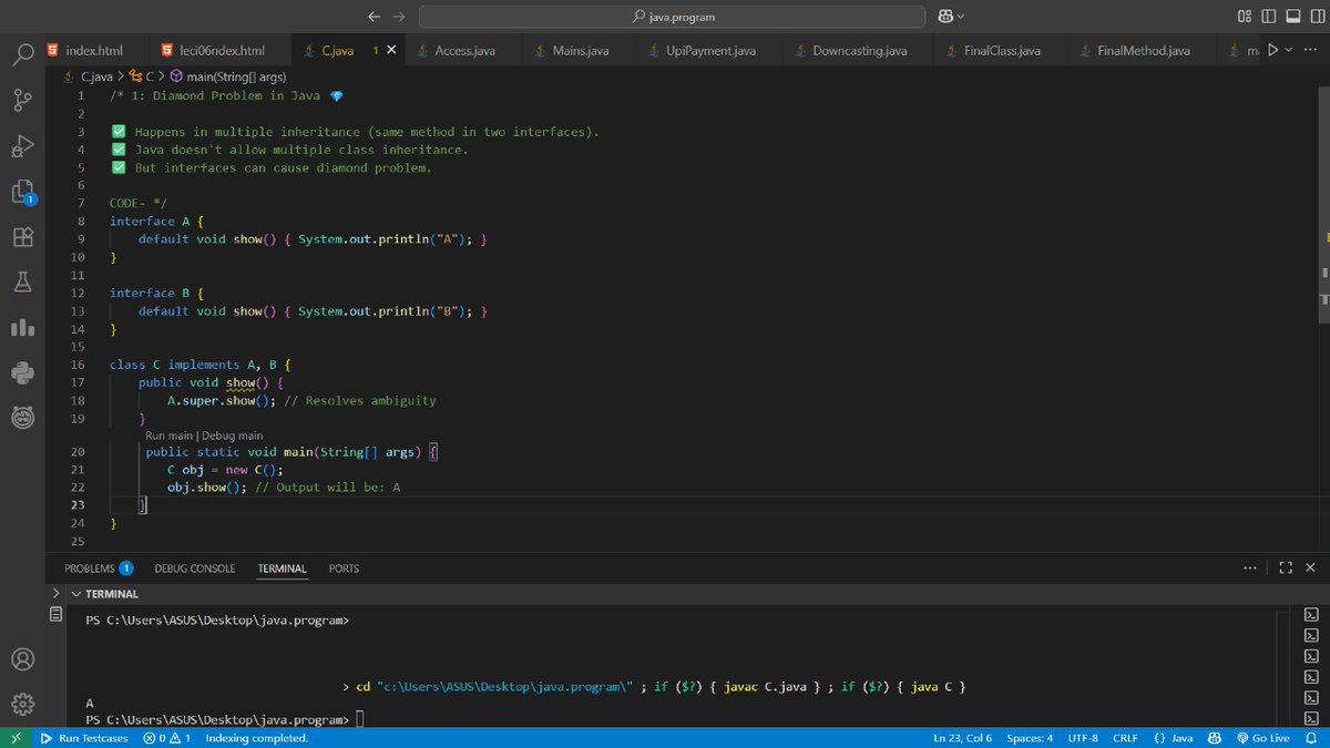 Bhanu_Codes_404's tweet image. Day 23 of #365DaysOfCode &amp; #100DaysofJava 🚀
Today's topic 👇
✔️Diamond problem
✔️Relationship
✔️Blueprint in Java
Master these to build solid, reusable &amp; maintainable code.
#letsconnect
#BuildInPublic
#LearnToCode
#TechTwitter
#Java
#DevCommunity
#Database