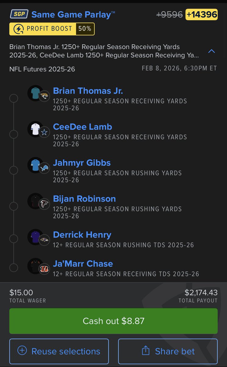 Yards &amp; Division Winners 🤝

$100 unit scale. $25 on +3178 (it cut off)

The +14396 feels like absolutely money to be honest…